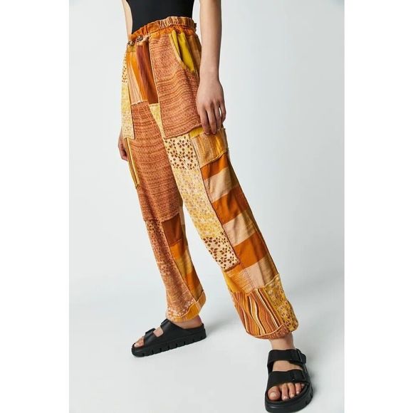 NWT FREE PEOPLE Camille Patchwork Pants Size -Large - Picture 4 of 9